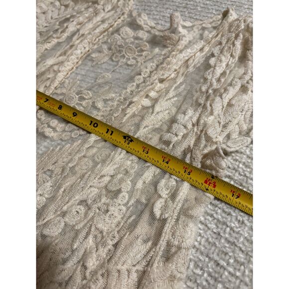 Cream Embroidered Lace Boho Kimono Cardigan M/L Sheer Floral Festival Layer Boho - Picture 4 of 6